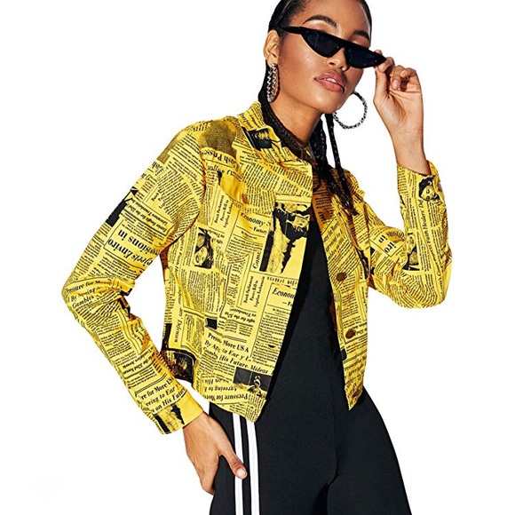 Jackets & Blazers - Yellow Denim Newspaper Jacket